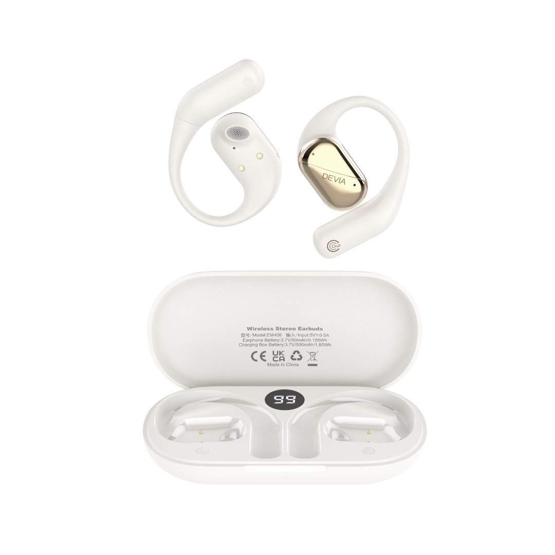 DEVIA OWS Lite1 Open Wireless Earbuds – Bluetooth 5.3, ENC Noise Reduction & 32-Hour Battery