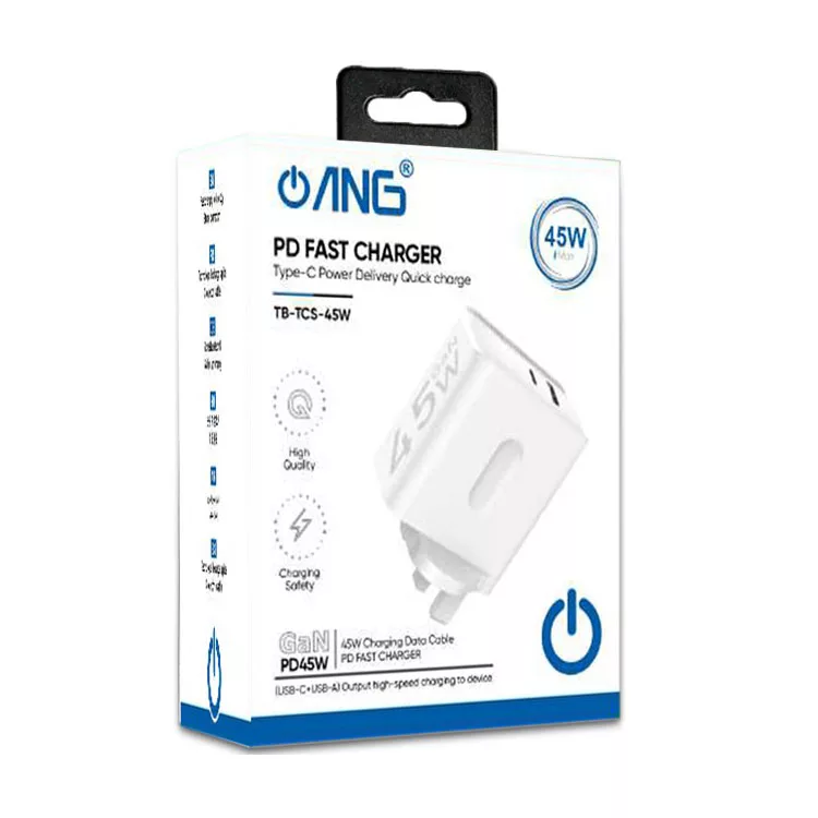 ANG TB-TCS-45W 45W USB-C PD Fast Wall Charger – GaN Fast Charging UK Plug