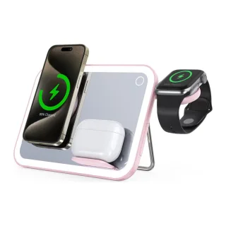 FORCELL F-ENERGY Mag Mirror 15W 3 in 1 wireless charger compatible with MagSafe / Apple Watch / Samsung Watch / Airpods pink Pink