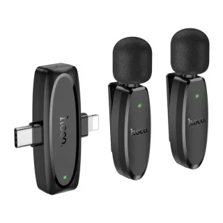 Hoco Wireless Lavalier Microphones, Lightning & USB-C 2-Pack Black