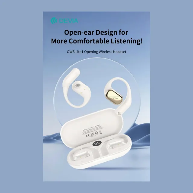 DEVIA OWS Lite1 Open Wireless Earbuds – Bluetooth 5.3, ENC Noise Reduction & 32-Hour Battery