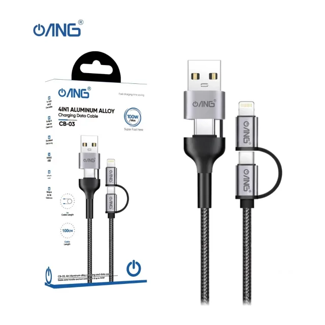 ANG CB-03 4-in-1 Fast Charging Cable – USB-A to USB-C, Lightning & Micro USB Multi Charging Cable