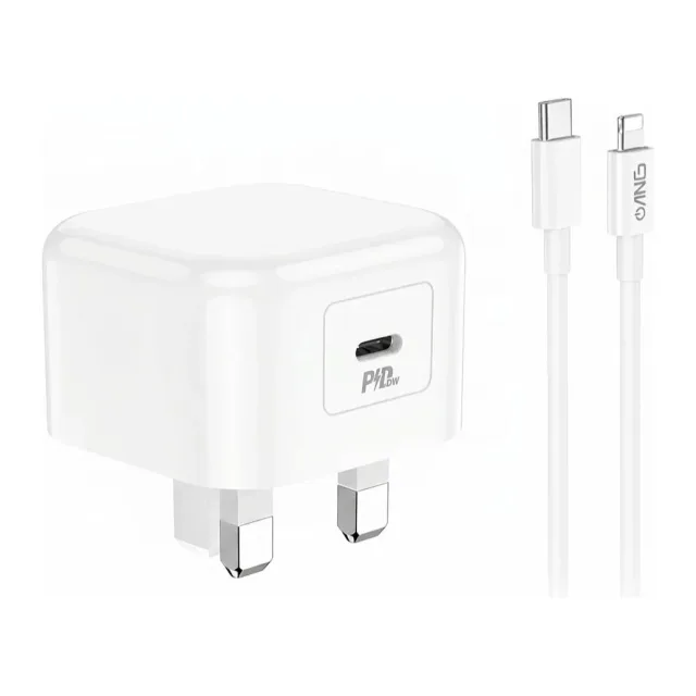 ANG PD20W TC76A USB-C Fast Wall Charger – 20W Power Delivery UK Plug - With Lightning Cable