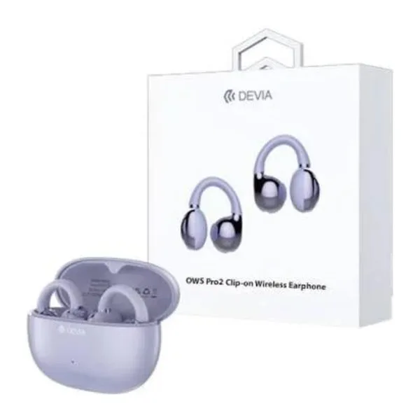 Devia OWS Pro2 Clip-on Wireless Earphones – Bluetooth 5.3, 8H Playtime Purple