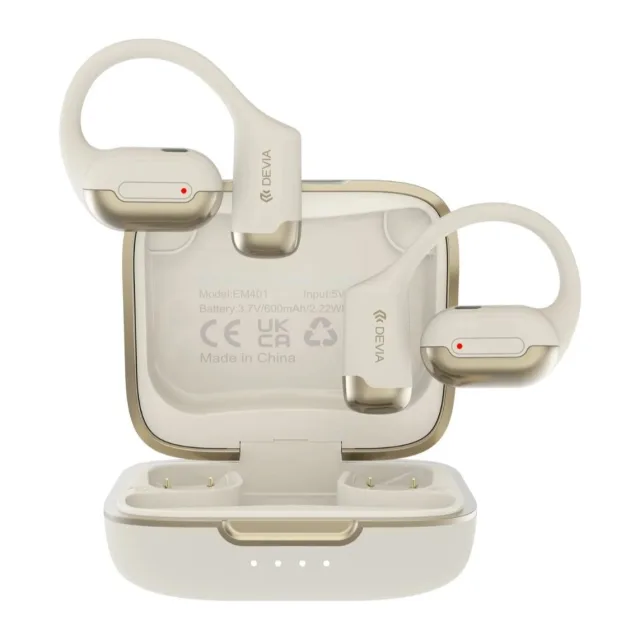 DEVIA OWS Pro1 Open Wireless Earbuds – Open-Ear Bluetooth 5.3 Headset with ENC & 40-Hour Battery Beige