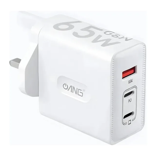 ANG PD65W TCS65AG GaN Fast Wall Charger – Dual USB-C & USB-A 65W UK Plug
