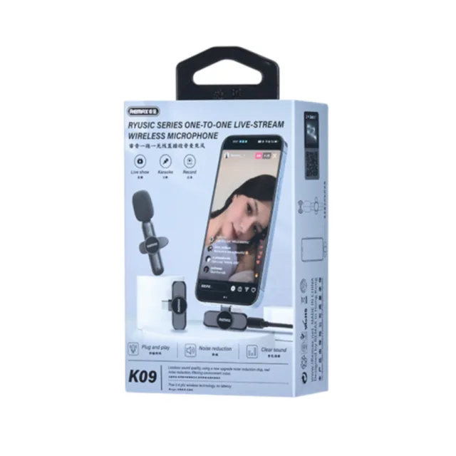 REMAX Ryusic Series K09 One-to-One Live-Stream Wireless Microphone (Type-C variant) Black