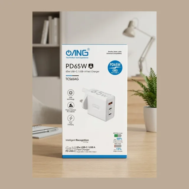 ANG TCS65AG-Dual PD 65W USB C + Single USB QC3.0 GaN Turbo Adaptor