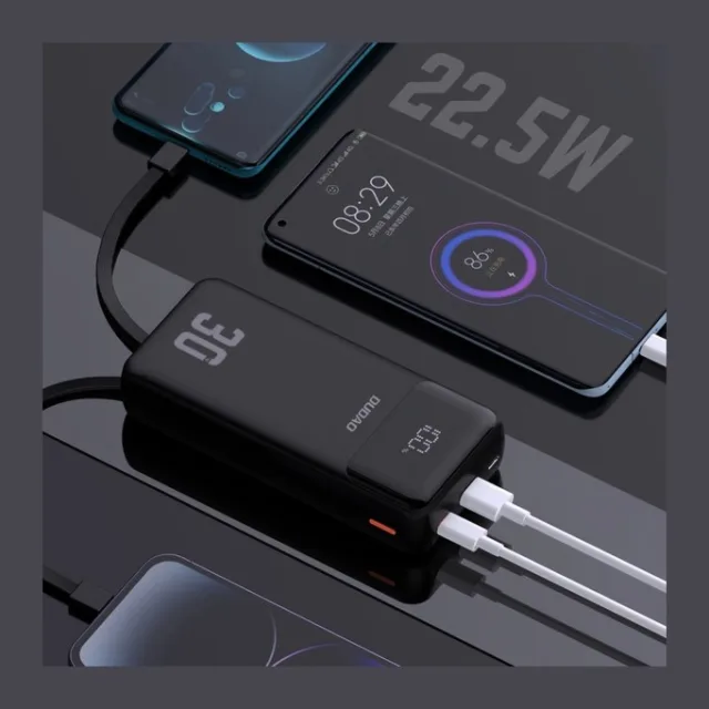 Dudao 30000mAh PD 22.5W Power Bank with Built-in Cables