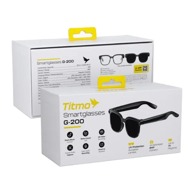 Titmo Smart AI glasses with music and recording, clear glass, TITMO G-200, black