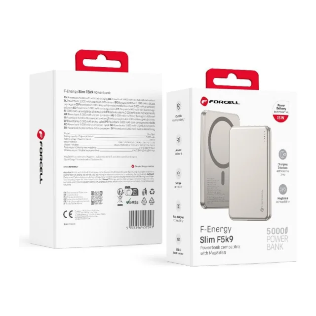 Forcell F-Energy Slim F5K9 QC4.0 PD3.0 15W 5000 mAh  Magsafe Power Bank Beige