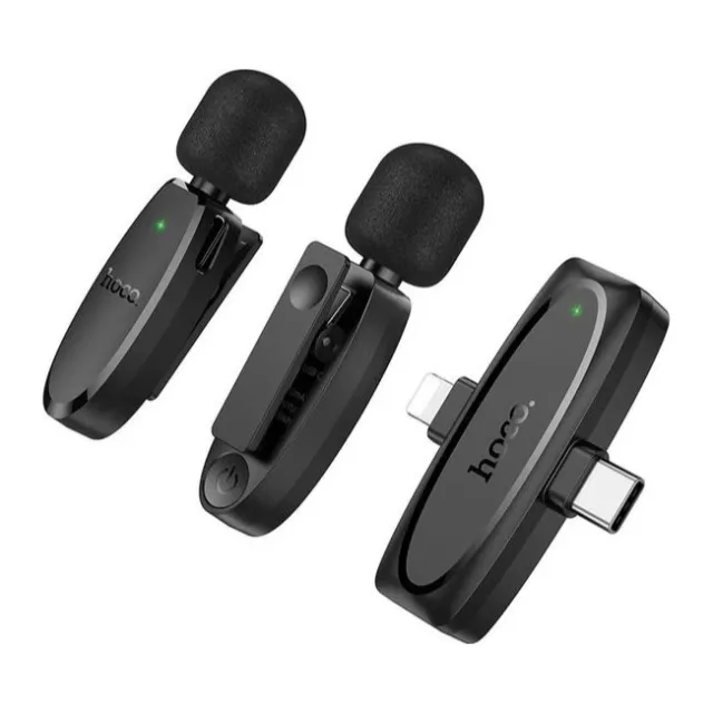 Hoco Wireless Lavalier Microphones, Lightning & USB-C 2-Pack