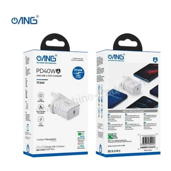 ANG TCS40 PD40W USB-C Port Fast Charger (single-port, white) White