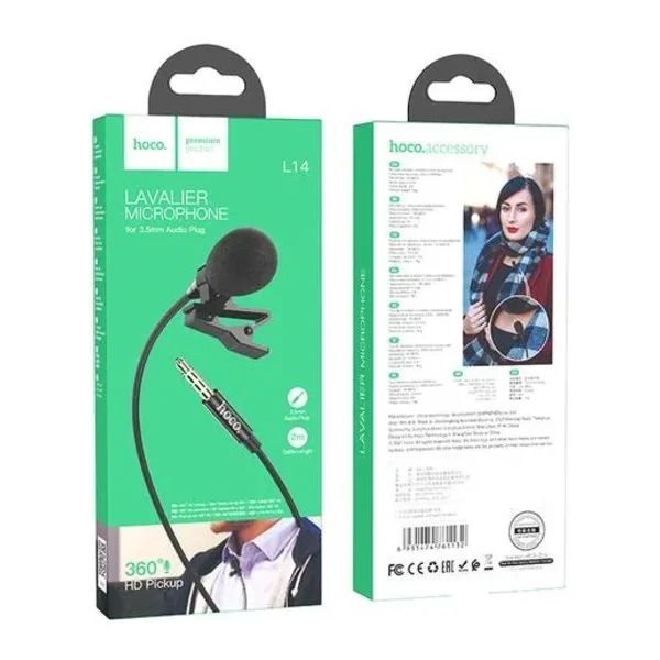 Hoco Lavalier Microphone with 3.5mm Jack & Clip Black