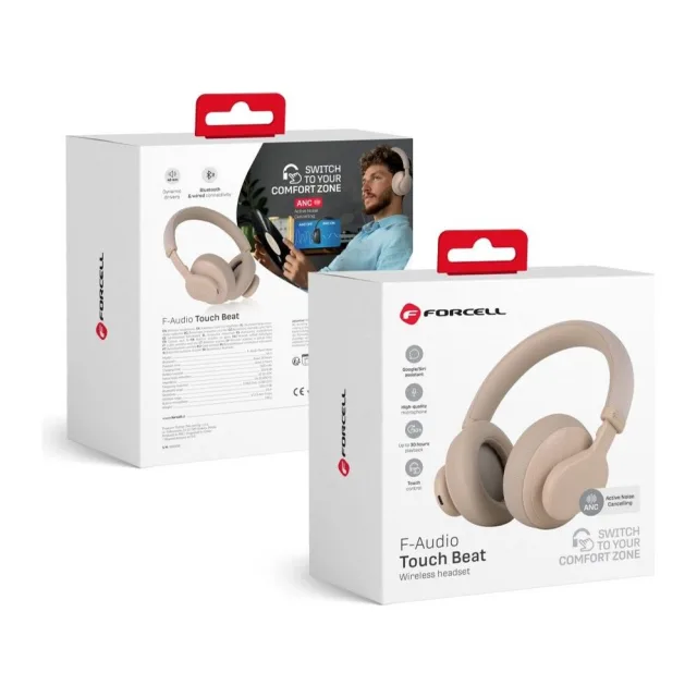 Forcell F-Audio Touch Beat Wireless Headset - Active Noice Cancelling Beige
