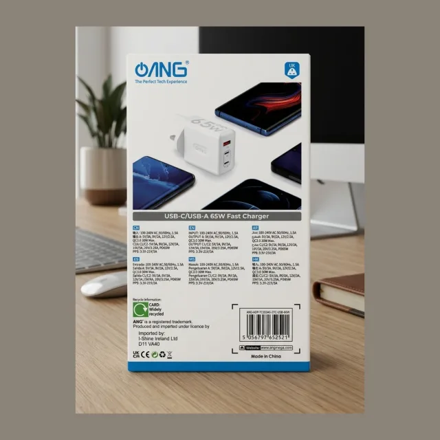 ANG TCS65AG-Dual PD 65W USB C + Single USB QC3.0 GaN Turbo Adaptor