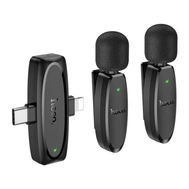 Hoco Wireless Lavalier Microphones, Lightning & USB-C 2-Pack Black
