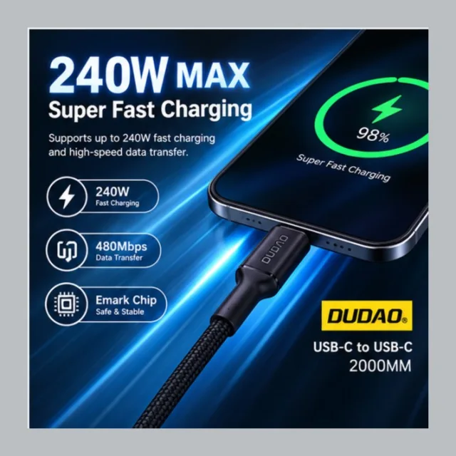 Dudao L9CMax — 2m 240W Fast Charging data Cable C to C