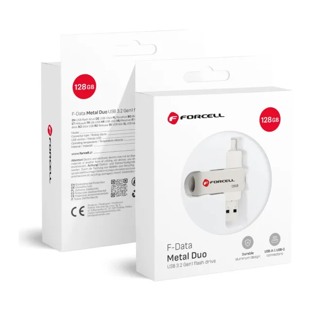 Forcell Pendrive USB 3.2 Gen 1 (USB A / USB C) Forcell F-Data Metal Duo silver