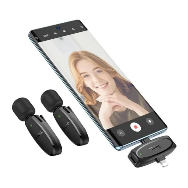 Hoco Wireless Lavalier Microphones, Lightning & USB-C 2-Pack
